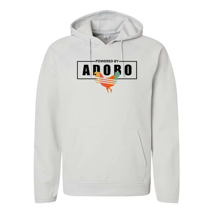 Powered By Adobo Chicken Retro Rooster Filipino Popular Food Performance Fleece Hoodie