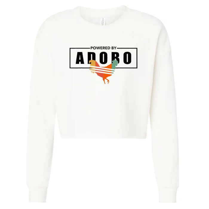 Powered By Adobo Chicken Retro Rooster Filipino Popular Food Cropped Pullover Crew