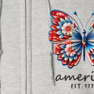 Patriotic Butterfly America Est 1776 July 4 Red White Blue Full Zip Hoodie