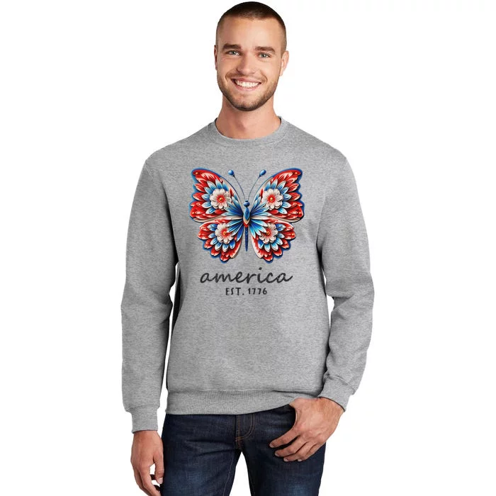 Patriotic Butterfly America Est 1776 July 4 Red White Blue Sweatshirt