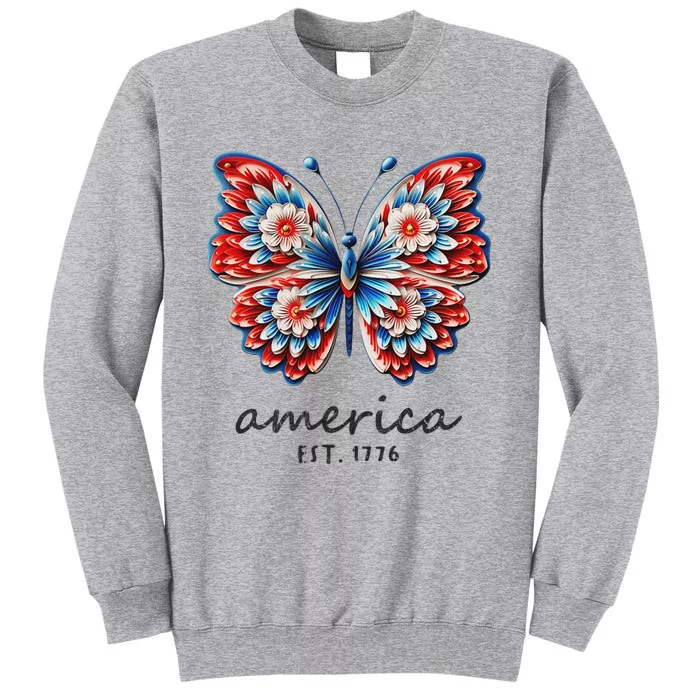 Patriotic Butterfly America Est 1776 July 4 Red White Blue Sweatshirt