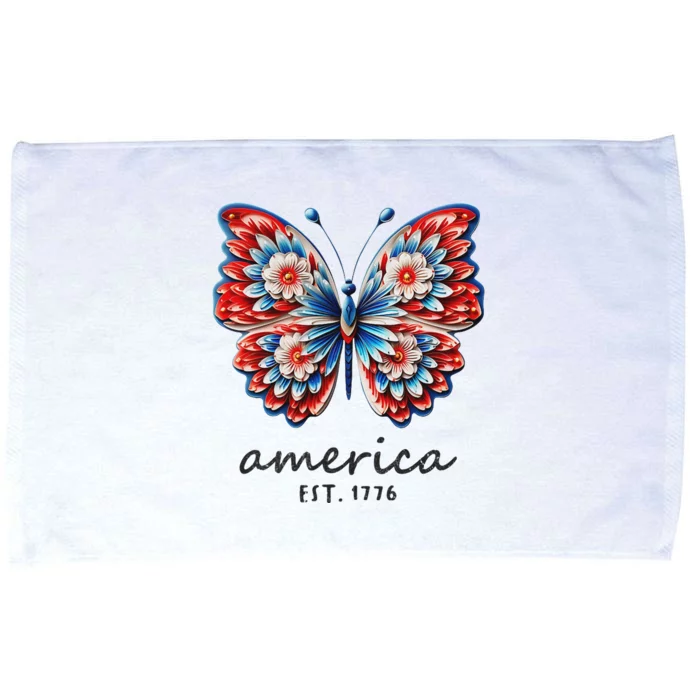 Patriotic Butterfly America Est 1776 July 4 Red White Blue Microfiber Hand Towel