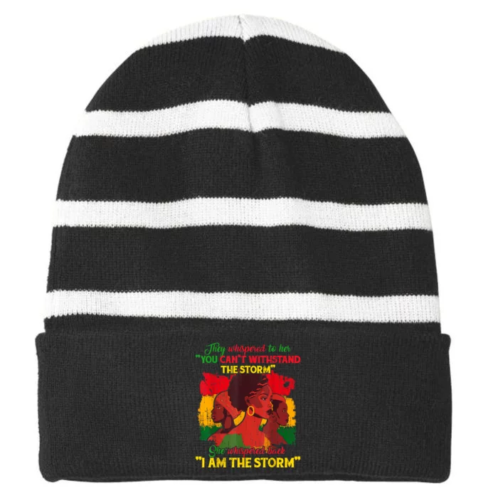 Proud Black African American Ladies Black History Month Striped Beanie with Solid Band