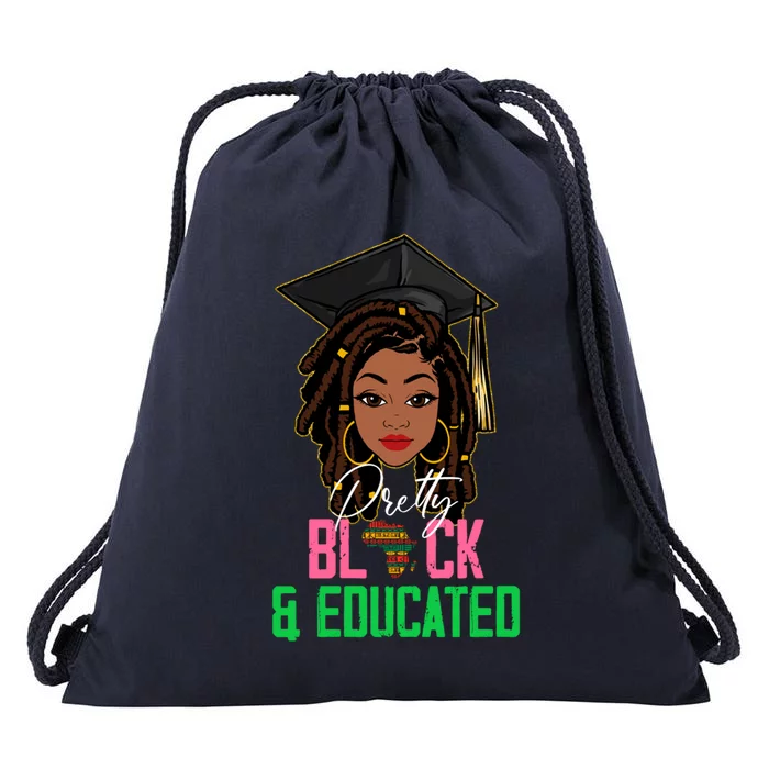 Pretty Black And Educated Pink And Green Black History Month Gift Drawstring Bag