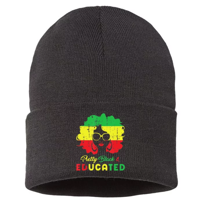 Pretty Black and educated black history month Sustainable Knit Beanie