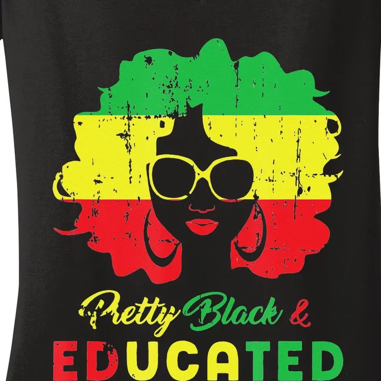 Pretty Black and educated black history month Women's V-Neck T-Shirt