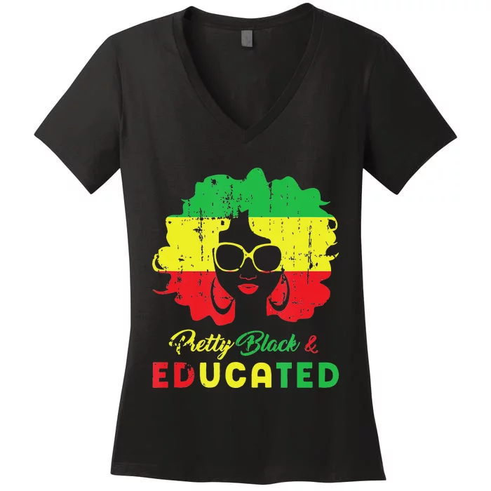 Pretty Black and educated black history month Women's V-Neck T-Shirt