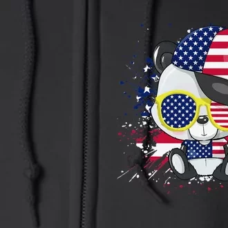 Panda Bear American Flag 4th of July American Sunglasses Full Zip Hoodie