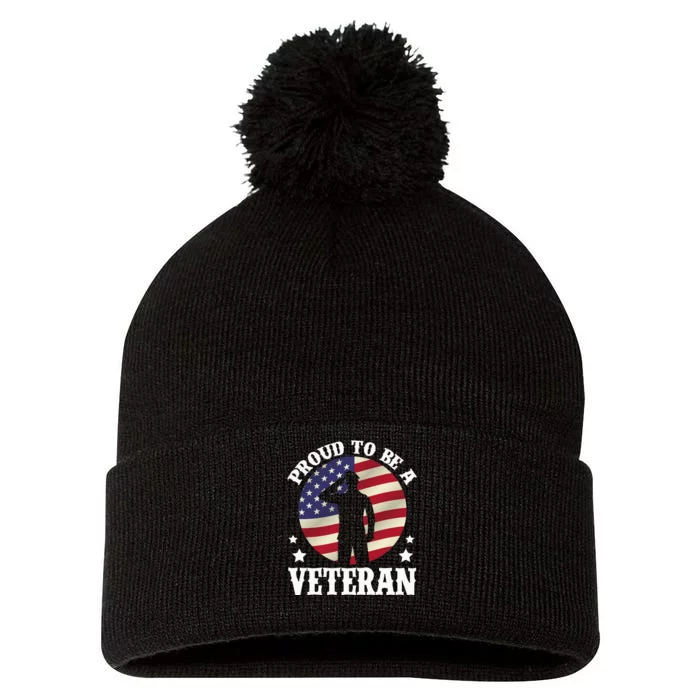 Proud Be A Veteran Of The USA Veteran Veterans Day Pom Pom 12in Knit Beanie