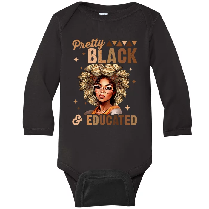 Pretty Black And Educated Black History Month Baby Long Sleeve Bodysuit