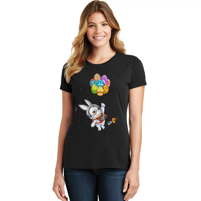 Papillon Bunny Astronaut In Space Planets Easter Eggs Women's T-Shirt