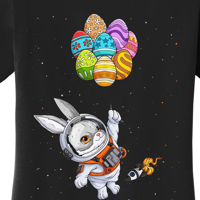 Papillon Bunny Astronaut In Space Planets Easter Eggs Women's T-Shirt