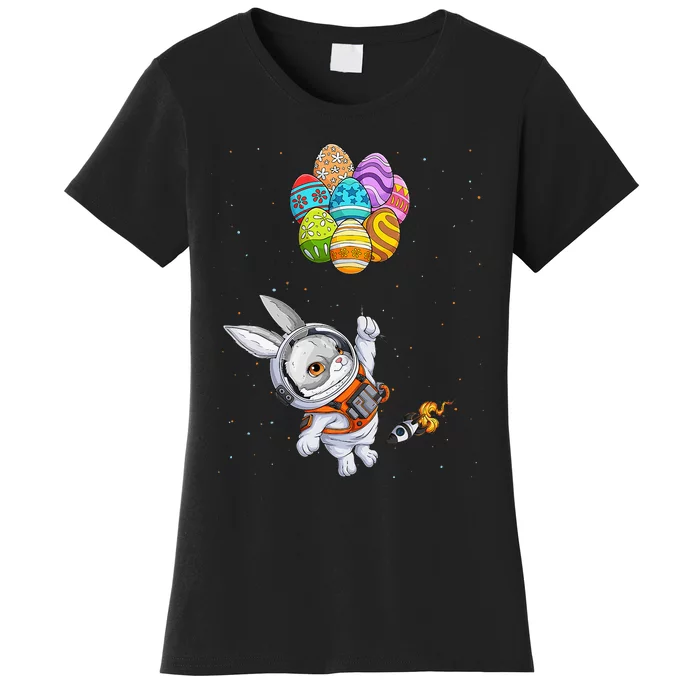 Papillon Bunny Astronaut In Space Planets Easter Eggs Women's T-Shirt