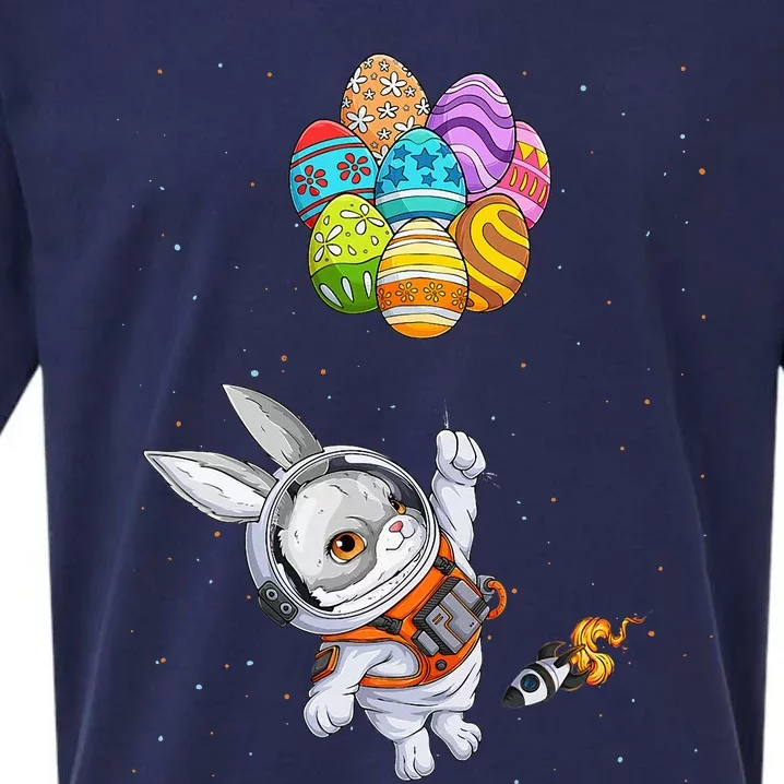 Papillon Bunny Astronaut In Space Planets Easter Eggs Sueded Cloud Jersey T-Shirt