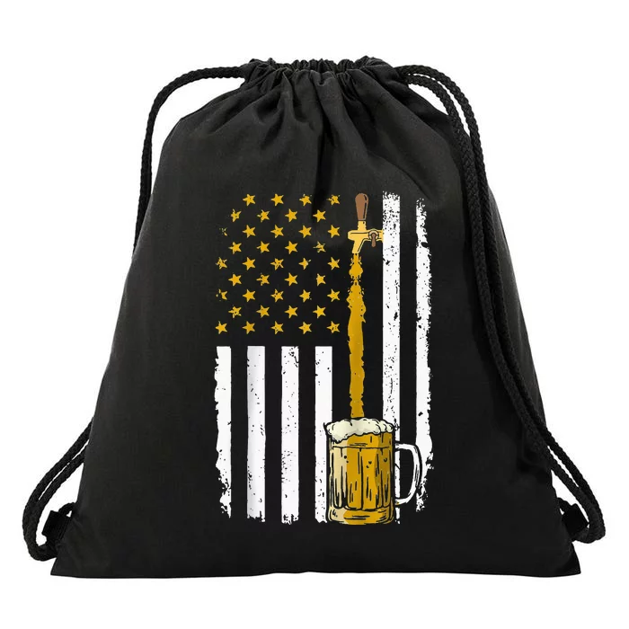 Pouring Beer American Flag Vintage 4th of July Craft Brewery Raglan Drawstring Bag