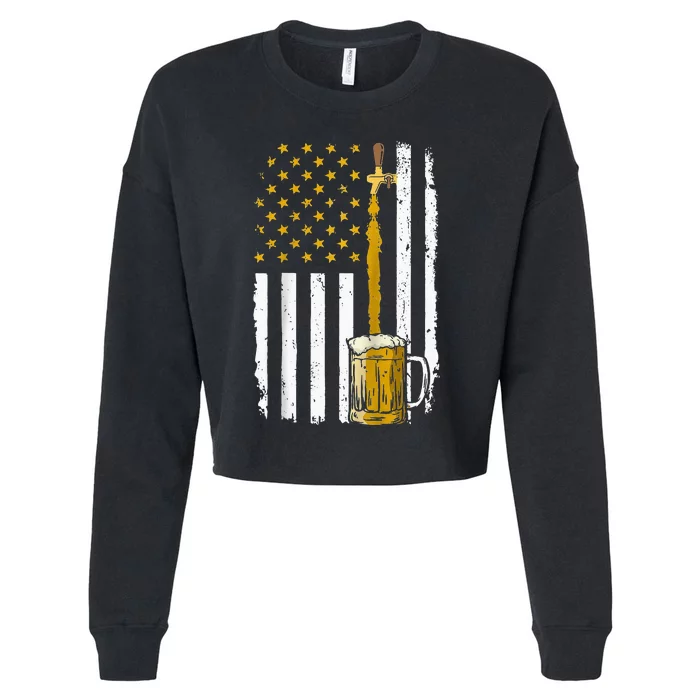 Pouring Beer American Flag Vintage 4th of July Craft Brewery Raglan Cropped Pullover Crew