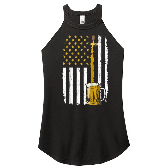 Pouring Beer American Flag Vintage 4th of July Craft Brewery Raglan Women’s Perfect Tri Rocker Tank