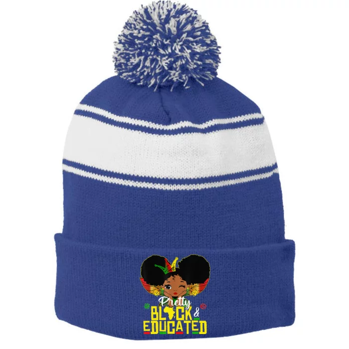 Pretty Black And Educated I Am The Strong African Queen Stripe Pom Pom Beanie