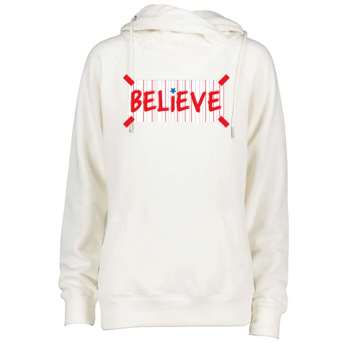 Philadelphia Baseball Believe Womens Funnel Neck Pullover Hood