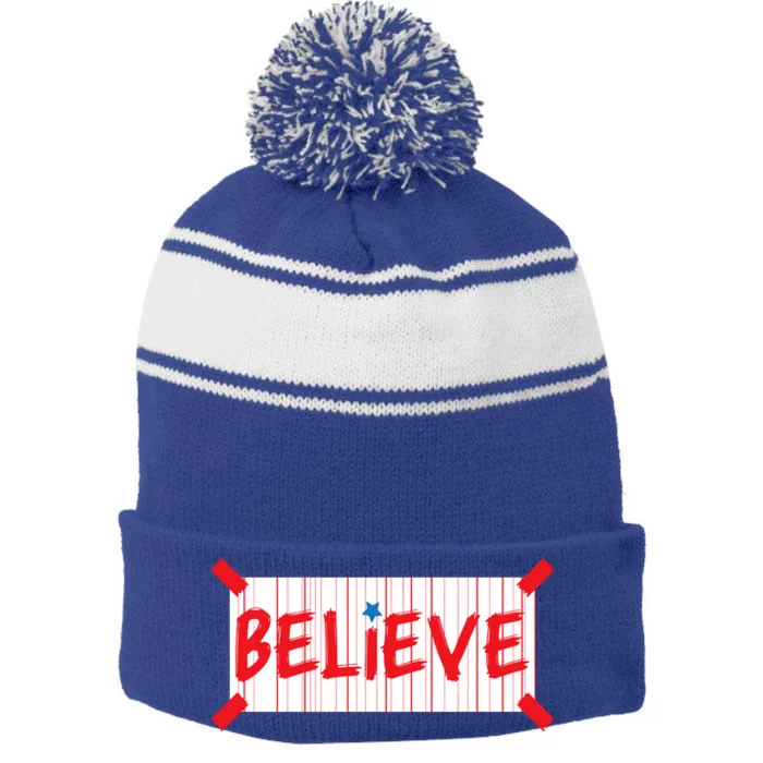 Philadelphia Baseball Believe Stripe Pom Pom Beanie