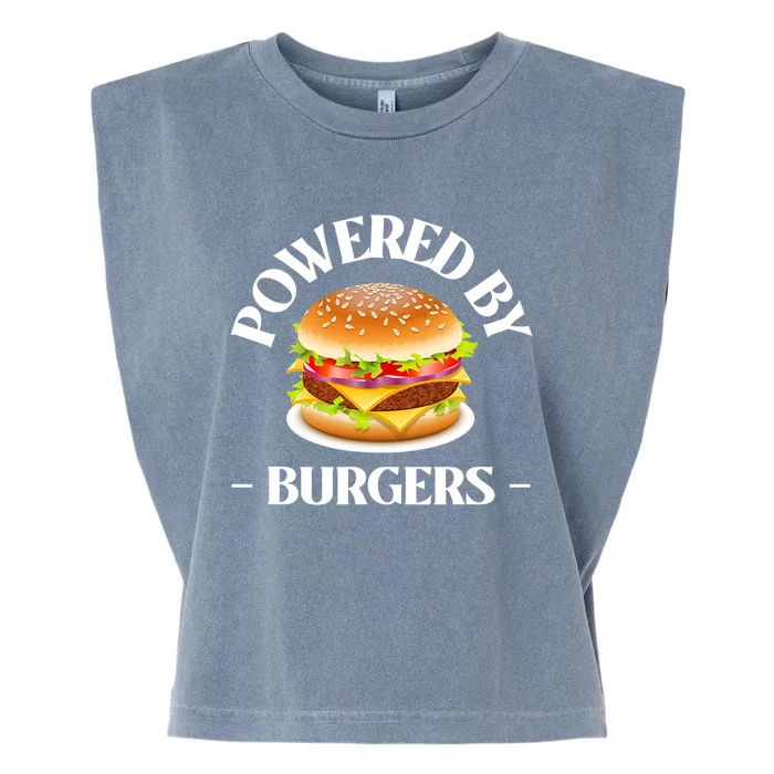 Powered By Burgers Fast Food Lover Funny Beef Burger Garment-Dyed Women's Muscle Tee