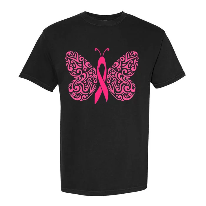 Pink Butterfly Breast Cancer Ribbon Garment-Dyed Heavyweight T-Shirt