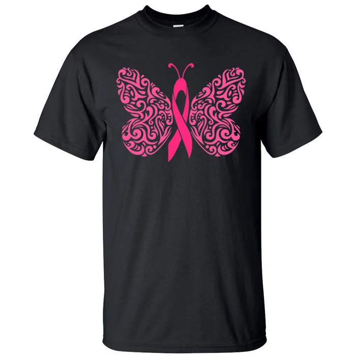 Pink Butterfly Breast Cancer Ribbon Tall T-Shirt