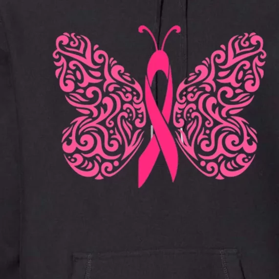 Pink Butterfly Breast Cancer Ribbon Premium Hoodie