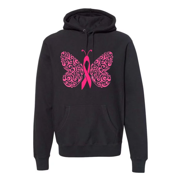 Pink Butterfly Breast Cancer Ribbon Premium Hoodie