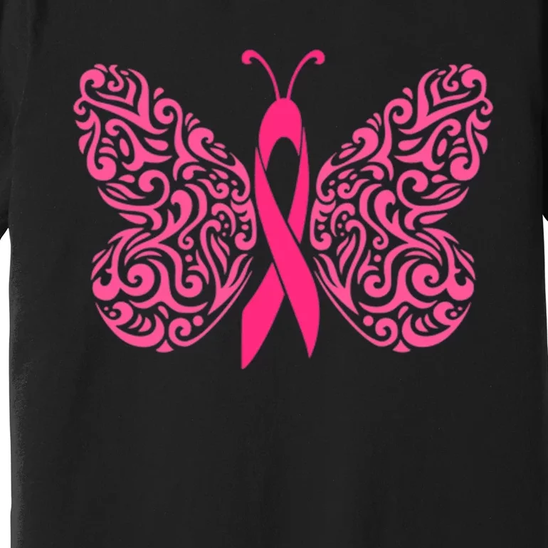 Pink Butterfly Breast Cancer Ribbon Premium T-Shirt