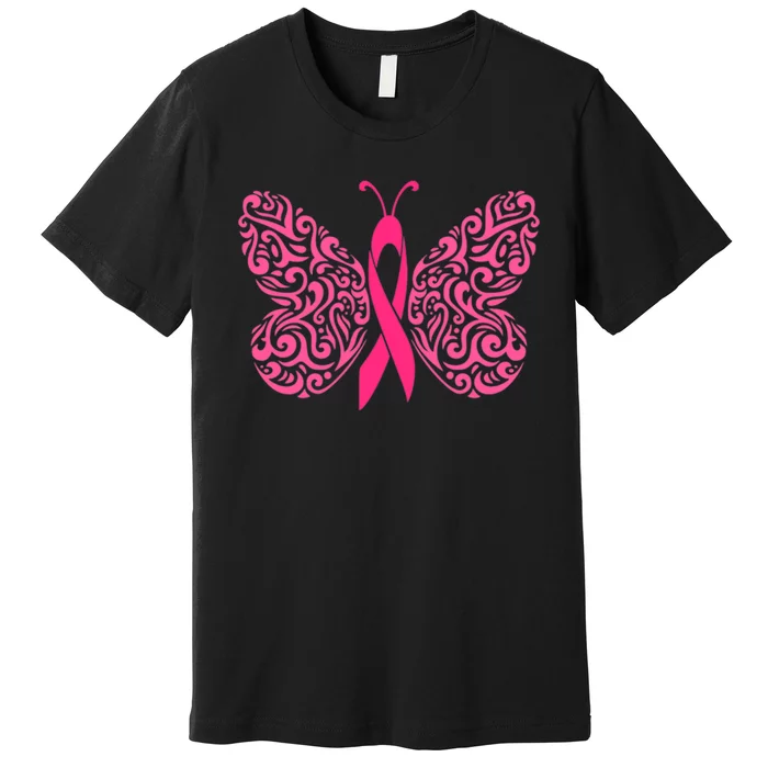 Pink Butterfly Breast Cancer Ribbon Premium T-Shirt