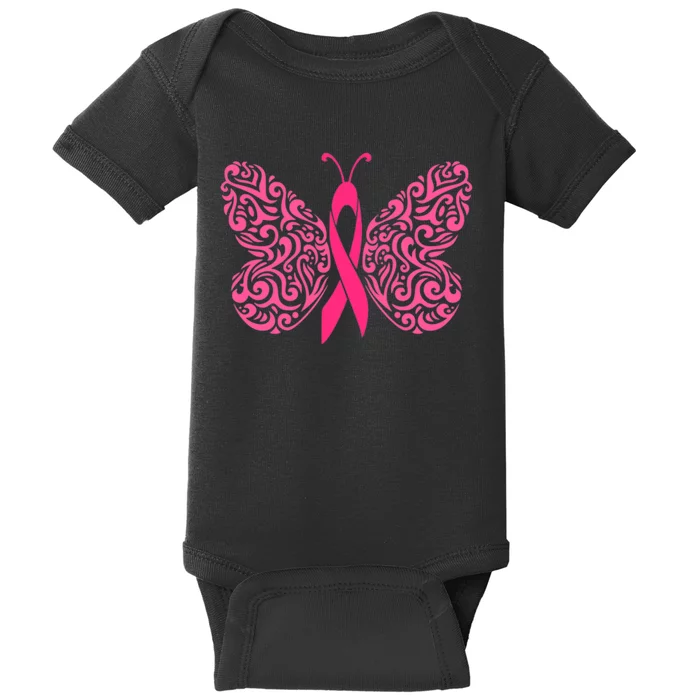 Pink Butterfly Breast Cancer Ribbon Baby Bodysuit