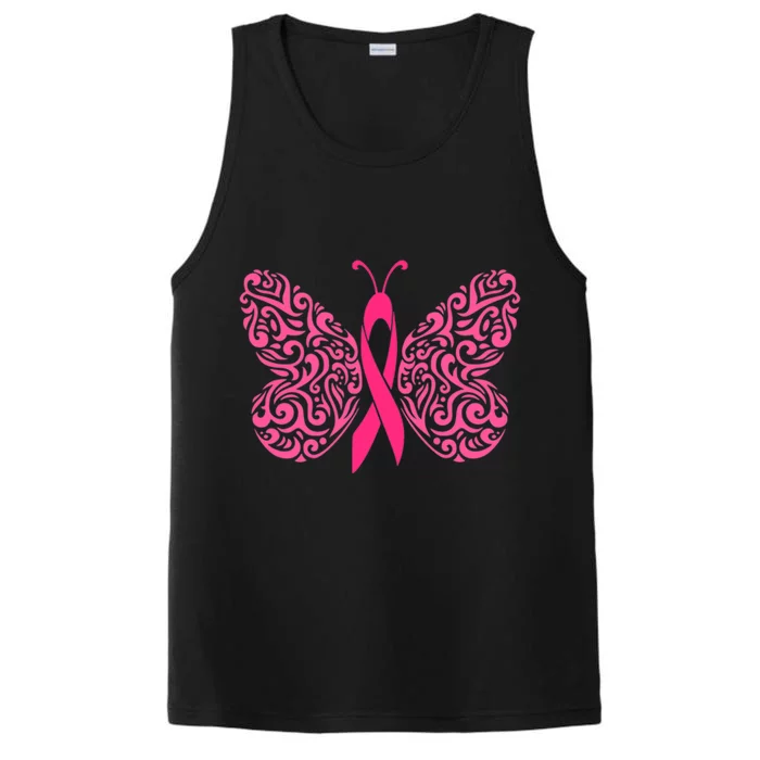 Pink Butterfly Breast Cancer Ribbon Performance Tank