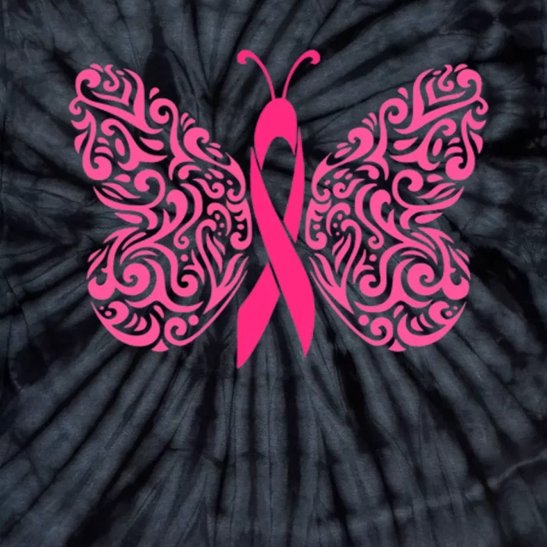 Pink Butterfly Breast Cancer Ribbon Tie-Dye T-Shirt