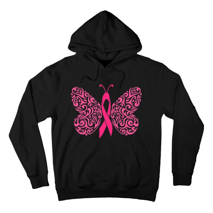 Pink Butterfly Breast Cancer Ribbon Tall Hoodie