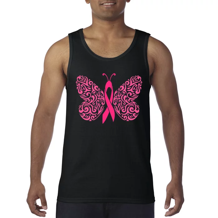 Pink Butterfly Breast Cancer Ribbon Tank Top