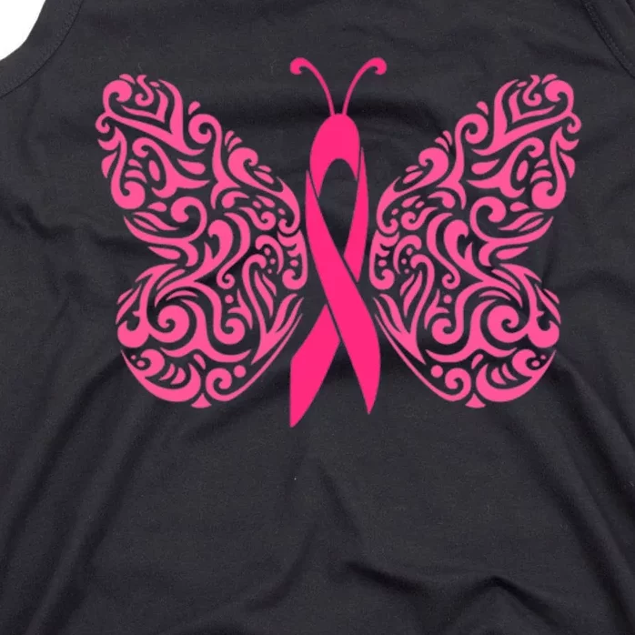 Pink Butterfly Breast Cancer Ribbon Tank Top