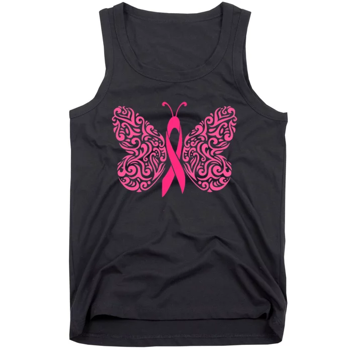 Pink Butterfly Breast Cancer Ribbon Tank Top