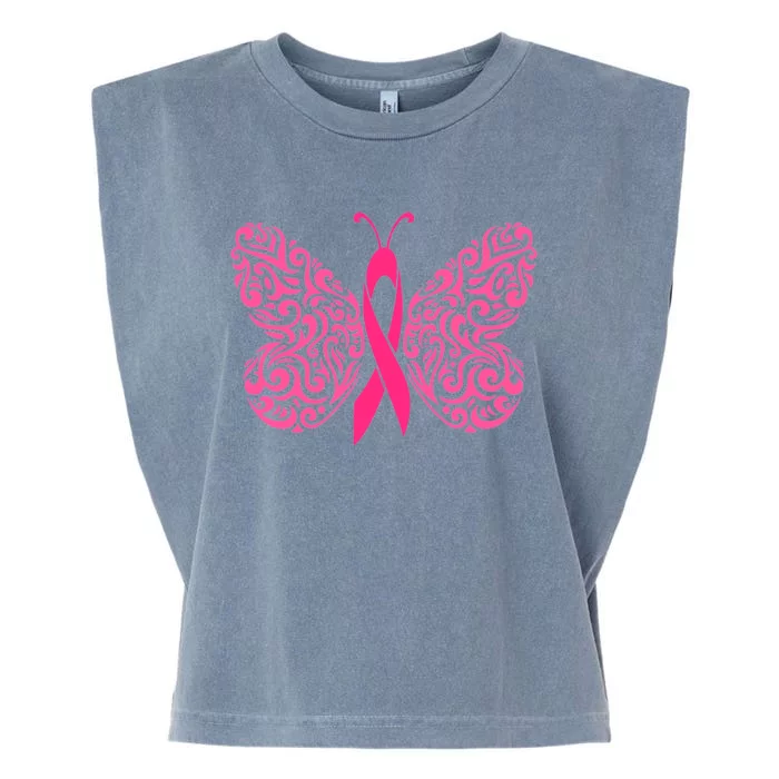 Pink Butterfly Breast Cancer Ribbon Garment-Dyed Women's Muscle Tee