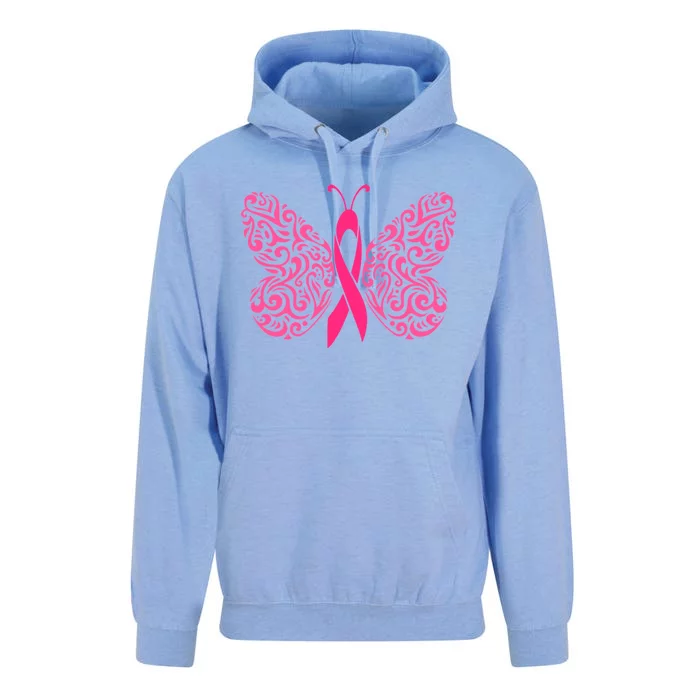 Pink Butterfly Breast Cancer Ribbon Unisex Surf Hoodie