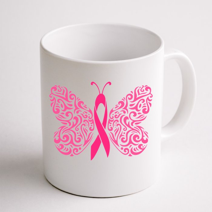 Pink Butterfly Breast Cancer Ribbon Front & Back Coffee Mug