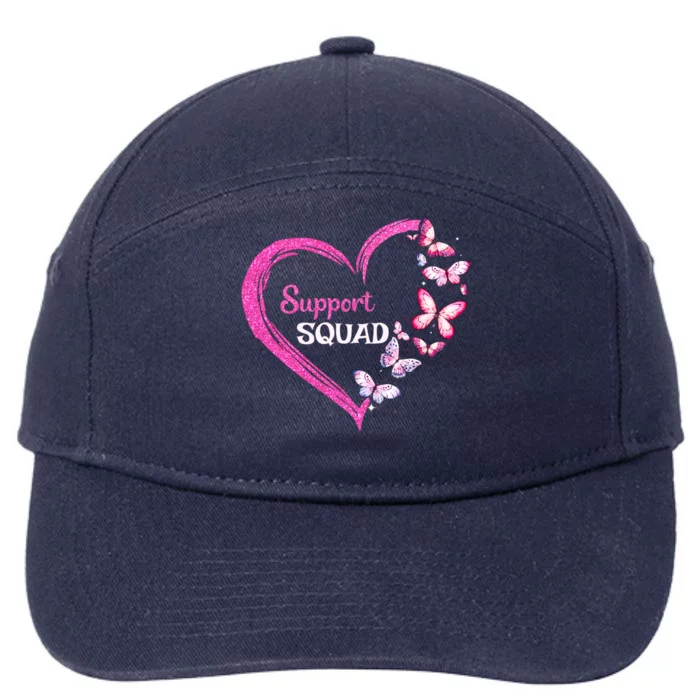 Pink Butterfly Breast Cancer Support Squad Pink Ribbon Funny Gift 7-Panel Snapback Hat