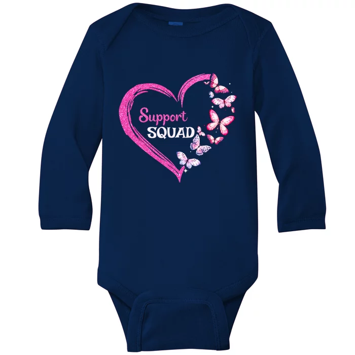 Pink Butterfly Breast Cancer Support Squad Pink Ribbon Funny Gift Baby Long Sleeve Bodysuit