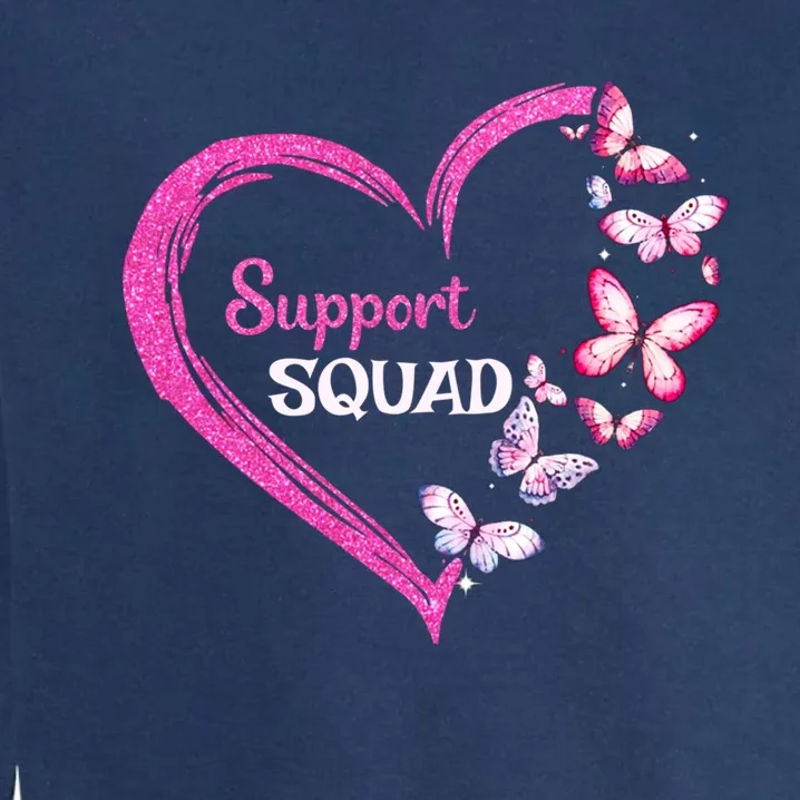 Pink Butterfly Breast Cancer Support Squad Pink Ribbon Funny Gift Garment-Dyed Sweatshirt