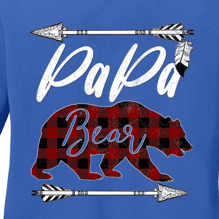 Papa Bear Buffalo Plaid Flannel FatherS Day Gift Dad Pops Meaningful Gift Ladies Long Sleeve Shirt