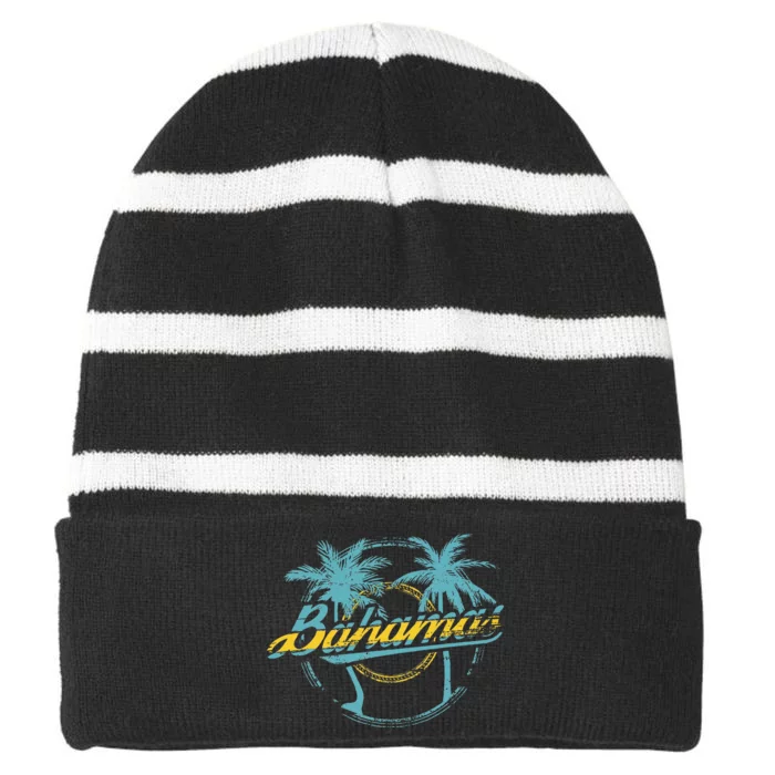 Proud Bahamas Bahamians Flag Gift Design Idea Nassau Striped Beanie with Solid Band