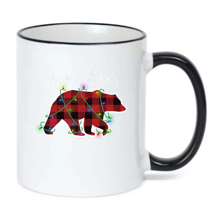 Papa Bear Buffalo Red Plaid Lights Christmas Family Top Gift Black Color Changing Mug