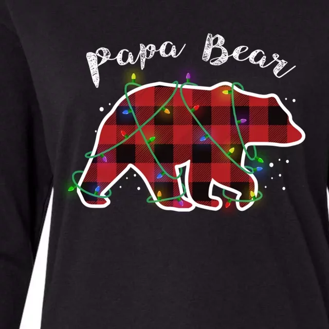 Papa Bear Buffalo Red Plaid Lights Christmas Family Top Gift Womens Cotton Relaxed Long Sleeve T-Shirt