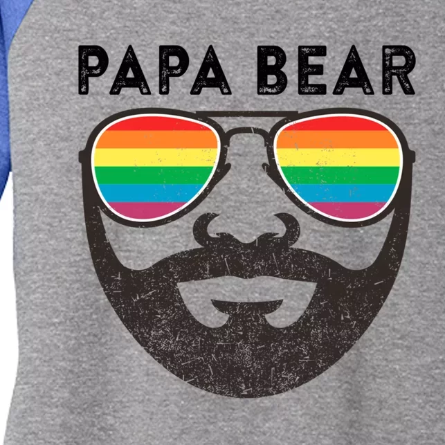 Papa Bear Bearded Gay Rainbow Sunglasses Lgbtq Pride Cute Gift Women's Tri-Blend 3/4-Sleeve Raglan Shirt