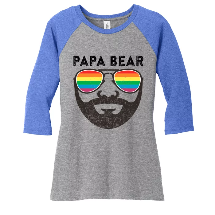 Papa Bear Bearded Gay Rainbow Sunglasses Lgbtq Pride Cute Gift Women's Tri-Blend 3/4-Sleeve Raglan Shirt